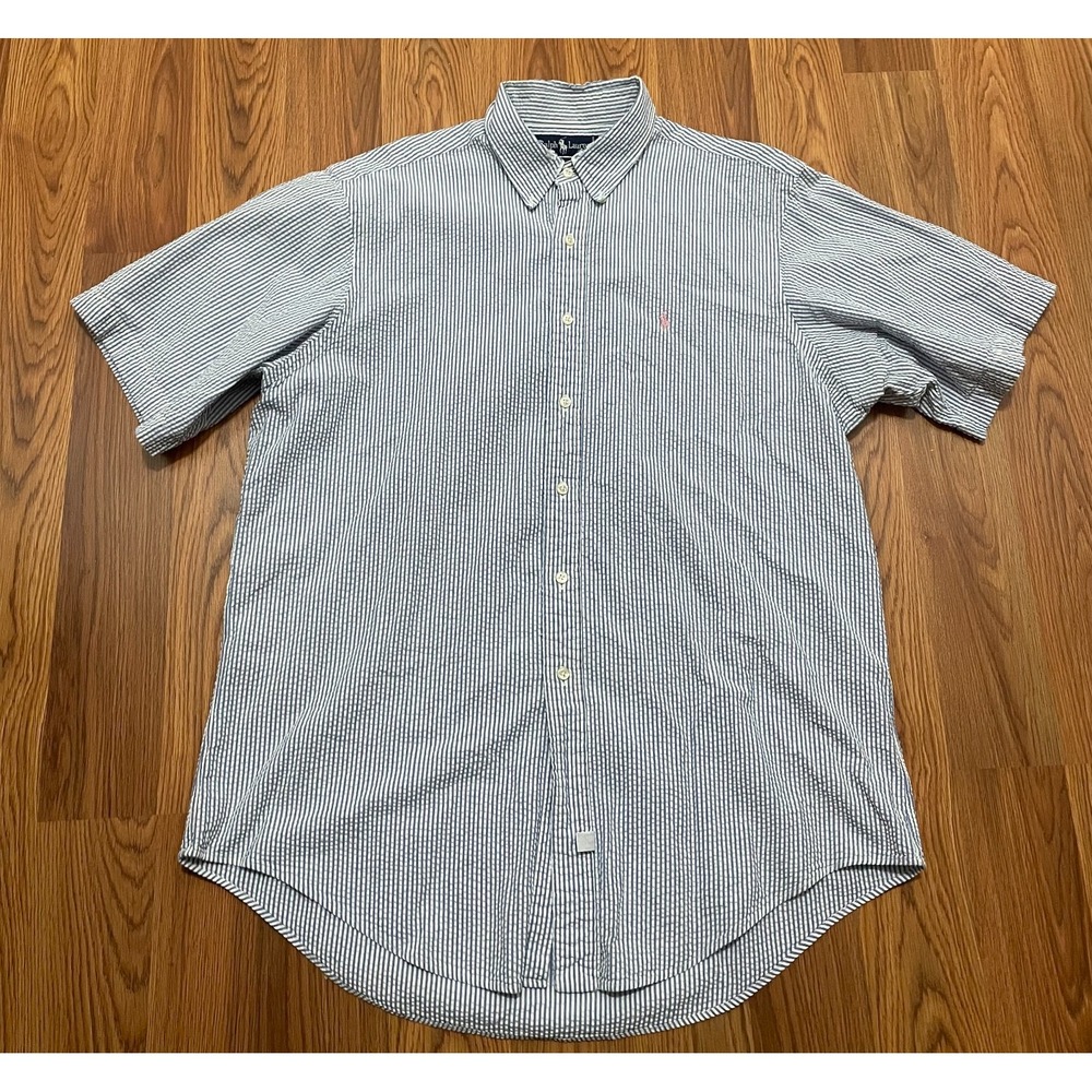 Ralph Lauren Shirt Mens Extra Large Seersucker Stripe Button Down Blue